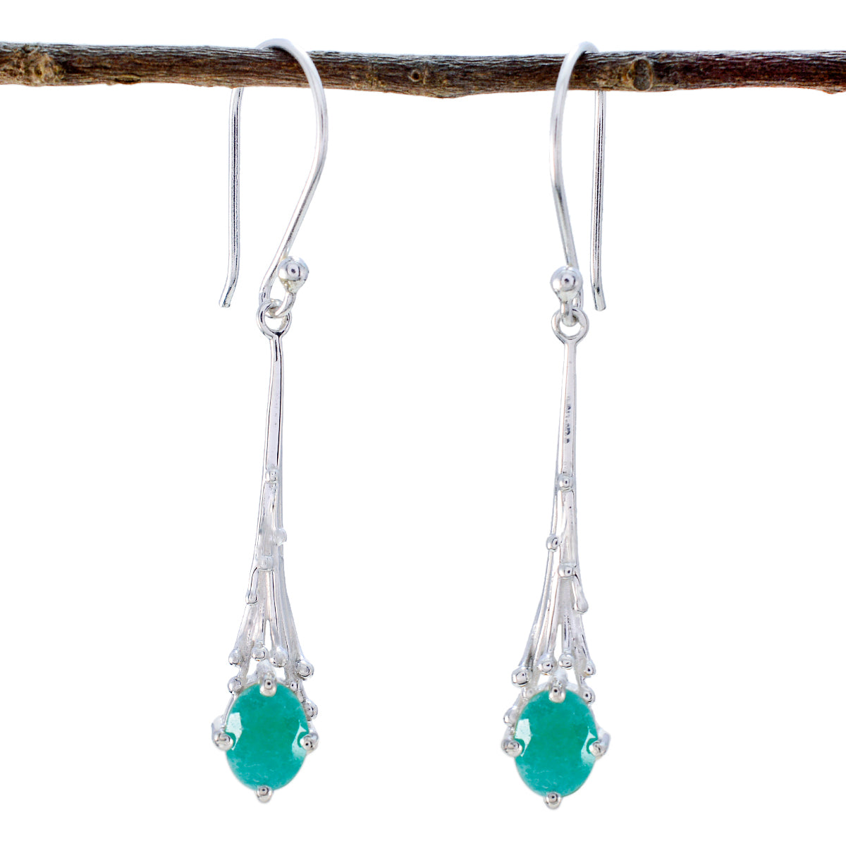 Riyo Nice-Looking Sterling Silver Earring For Women Indian Emerald Earring Bezel Setting Green Earring Dangle Earring