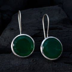 Riyo Arresting Sterling Silver Earring For Girl Indian Emerald Earring Bezel Setting Green Earring Dangle Earring