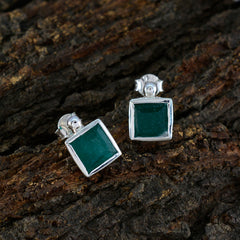 Riyo Charmanter 925er Sterlingsilber-Ohrring für Damen, indischer Smaragd-Ohrring, Lünettenfassung, grüner Ohrring-Bolzen-Ohrring