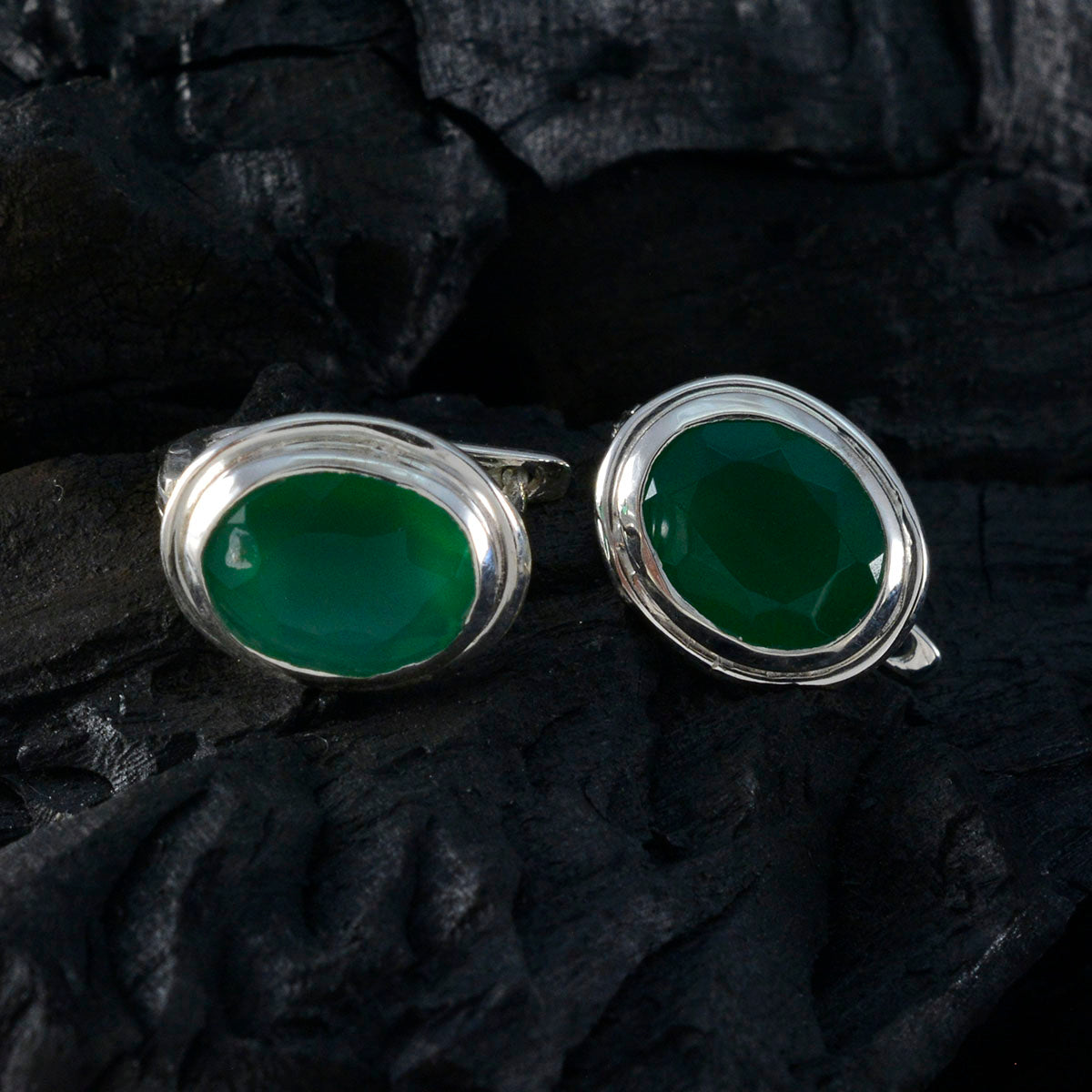 Riyo Elegant Sterling Silver Earring For Women Indian Emerald Earring Bezel Setting Green Earring Stud Earring