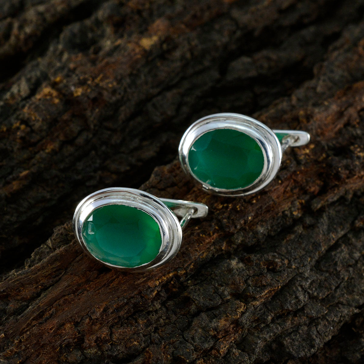 Riyo Elegant Sterling Silver Earring For Women Indian Emerald Earring Bezel Setting Green Earring Stud Earring