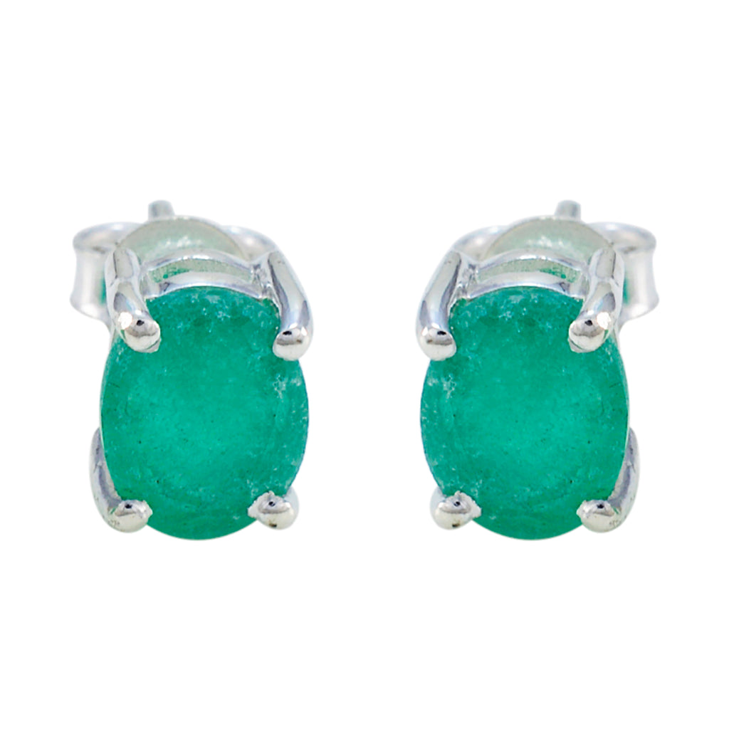 Riyo Appealing Sterling Silver Earring For Women Indian Emerald Earring Bezel Setting Green Earring Stud Earring