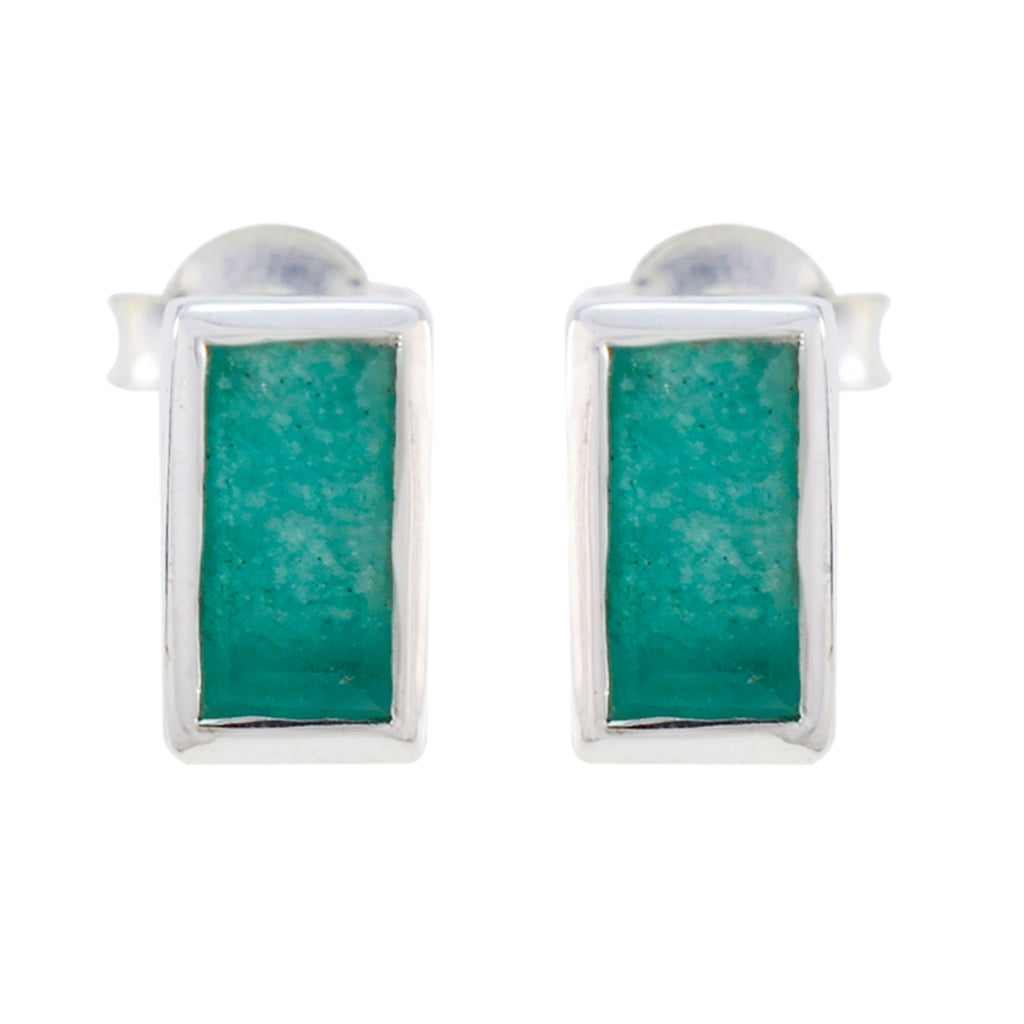 Riyo Alluring Sterling Silver Earring For Wife Indian Emerald Earring Bezel Setting Green Earring Stud Earring