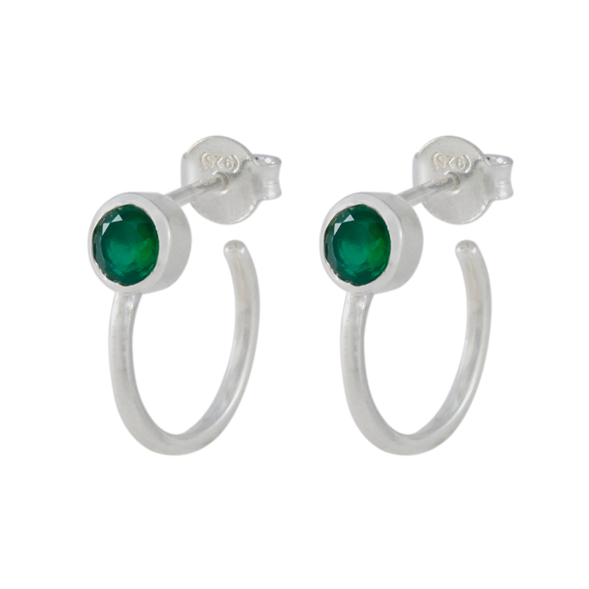 Riyo Wunderschöner 925er Sterlingsilber-Ohrring für Frau, indischer Smaragd-Ohrring, Lünettenfassung, grüner Ohrring-Ohrstecker