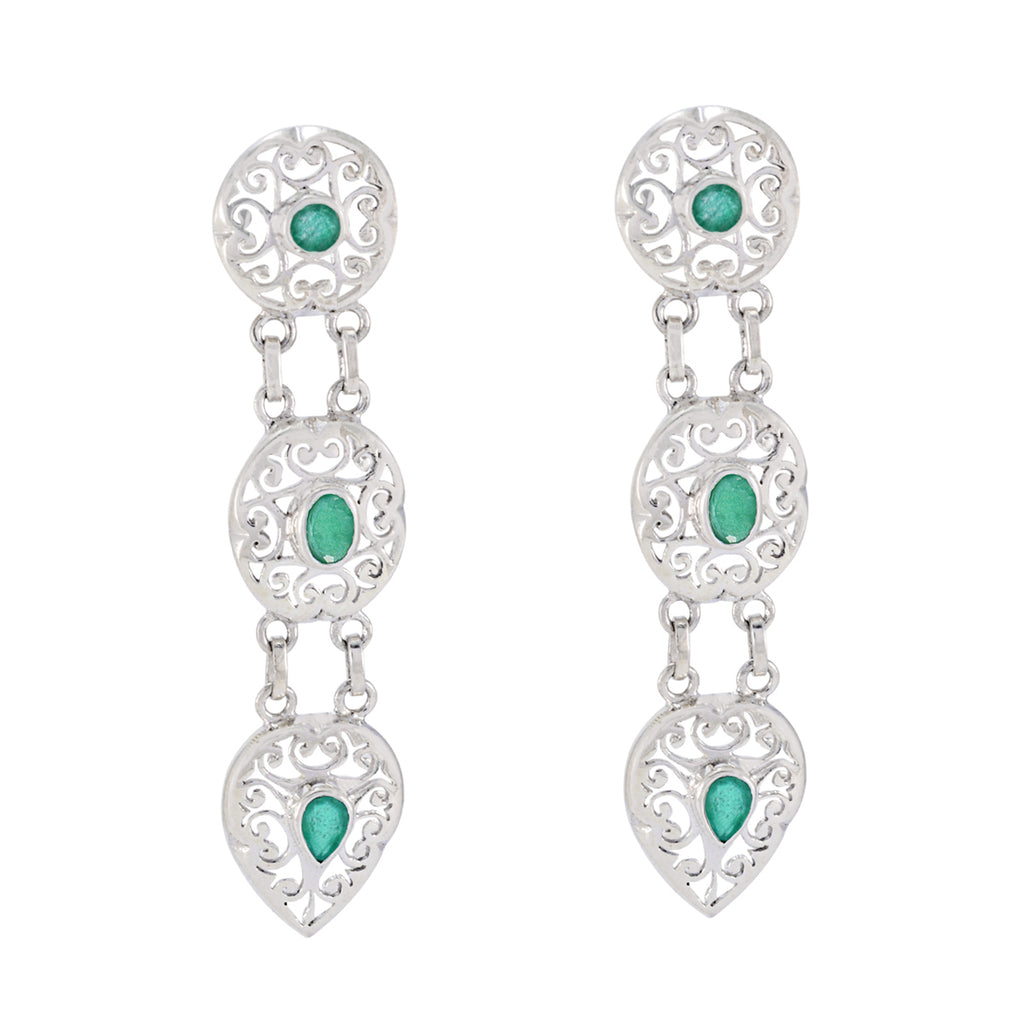 Riyo Aesthetic Sterling Silver Earring For Sister Indian Emerald Earring Bezel Setting Green Earring Stud Earring