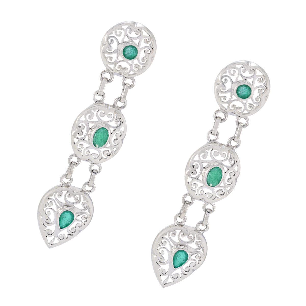Riyo Aesthetic Sterling Silver Earring For Sister Indian Emerald Earring Bezel Setting Green Earring Stud Earring