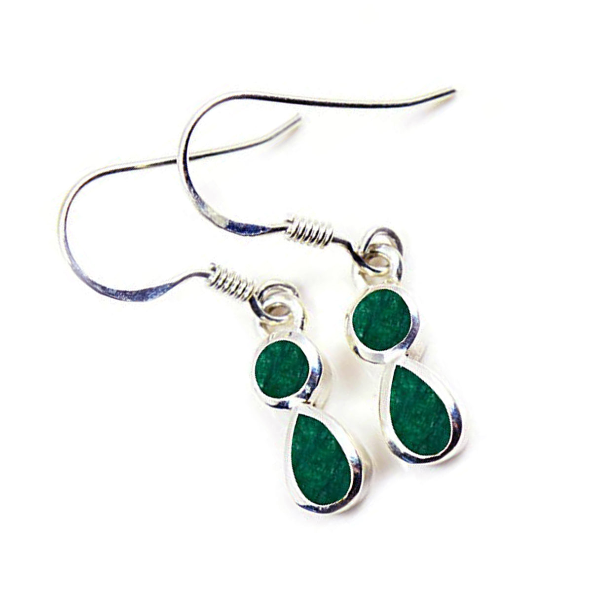 Riyo Pleasing Sterling Silver Earring For Lady Indian Emerald Earring Bezel Setting Green Earring Dangle Earring