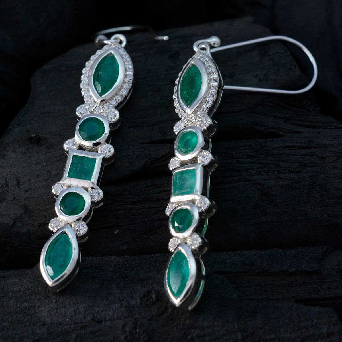 Riyo Bewitching Sterling Silver Earring For Femme Indian Emerald Earring Bezel Setting Green Earring Dangle Earring