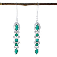 Riyo Bewitching Sterling Silver Earring For Femme Indian Emerald Earring Bezel Setting Green Earring Dangle Earring