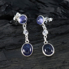 Riyo Spunky Sterling Silber Ohrring für Damen Iolite Ohrring Lünettenfassung Blauer Ohrring Ohrstecker