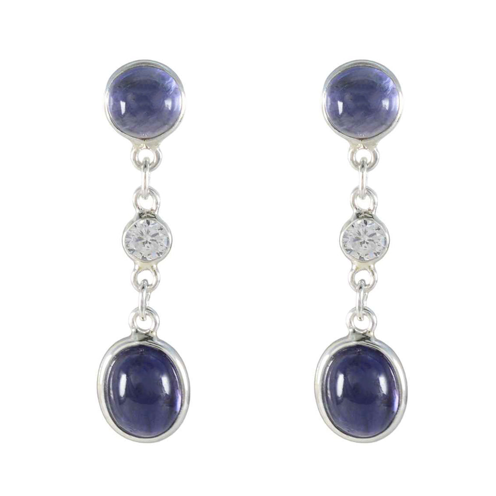 Riyo Spunky Sterling Silver Earring For Femme Iolite Earring Bezel Setting Blue Earring Stud Earring
