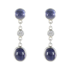 Riyo Spunky Sterling Silver Earring For Femme Iolite Earring Bezel Setting Blue Earring Stud Earring