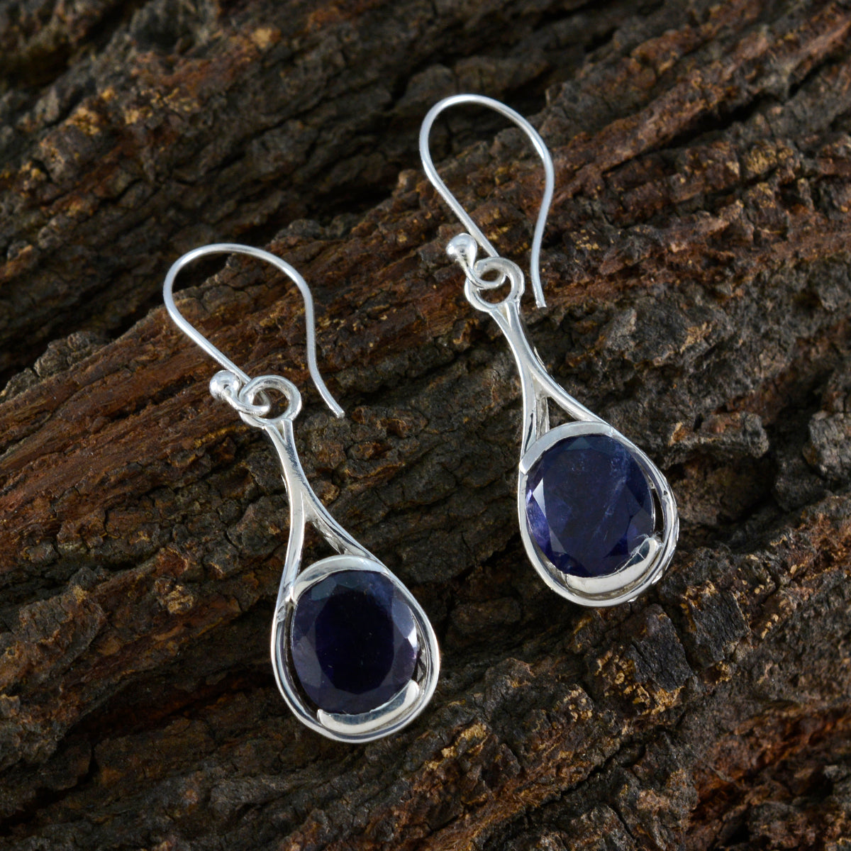 Riyo Stunning Sterling Silver Earring For Women Iolite Earring Bezel Setting Blue Earring Dangle Earring
