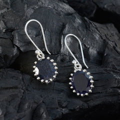 Riyo Bonny Sterling Silver Earring For Wife Iolite Earring Bezel Setting Blue Earring Dangle Earring