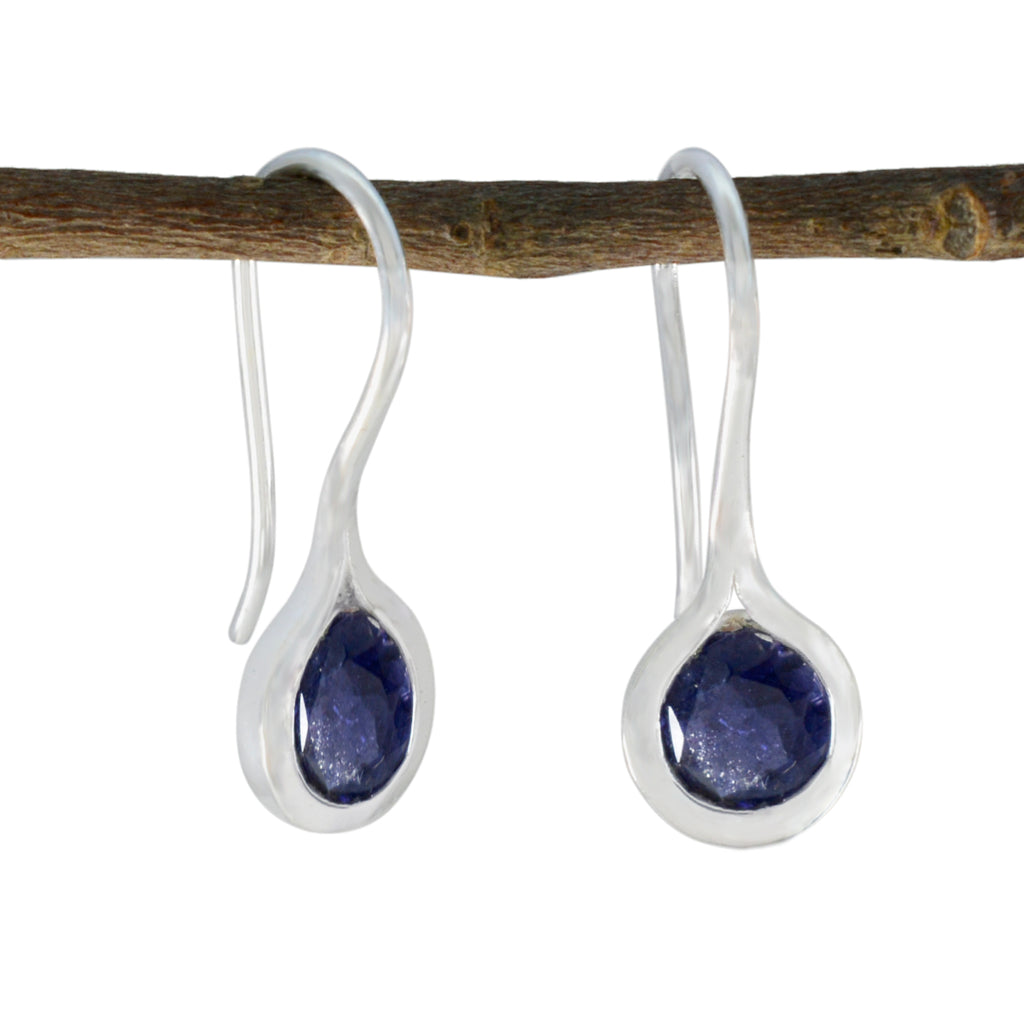 Riyo Attractive 925 Sterling Silver Earring For Women Iolite Earring Bezel Setting Blue Earring Dangle Earring