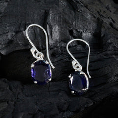 Riyo Hot Sterling Silver Earring For Female Iolite Earring Bezel Setting Blue Earring Dangle Earring