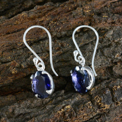 Riyo Hot Sterling Silver Earring For Female Iolite Earring Bezel Setting Blue Earring Dangle Earring