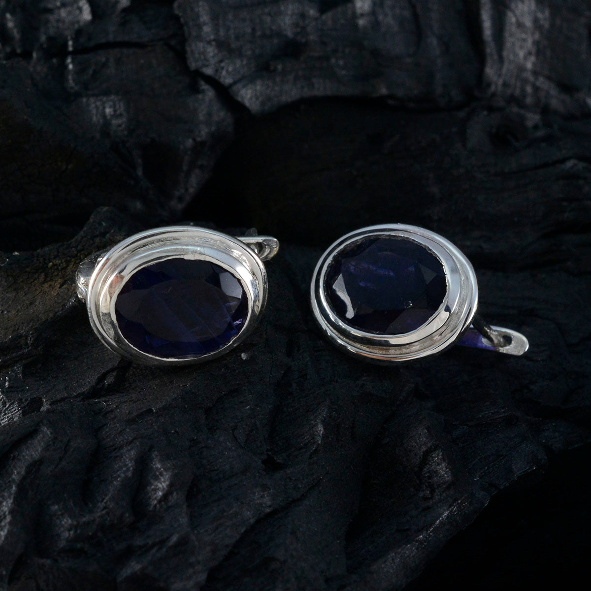 Riyo Prachtige 925 Sterling Zilveren Oorbel Voor Dame Iolite Oorbel Bezel Setting Blue Earring Stud Earring