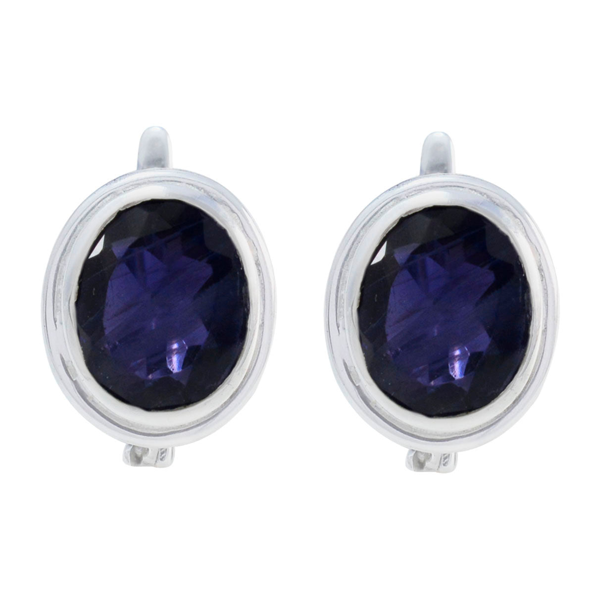Riyo Exquisiter 925er Sterlingsilber-Ohrring für Damsel, Iolith-Ohrring, Lünettenfassung, blauer Ohrring-Bolzen-Ohrring