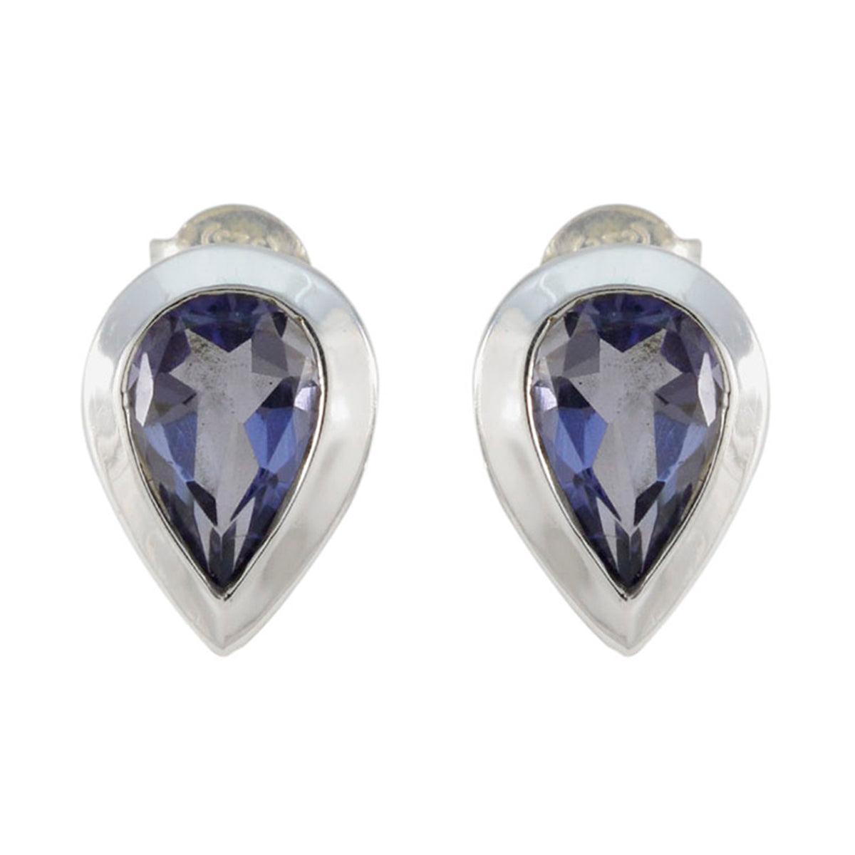 Riyo Fanciable Sterling Silber Ohrring für Damen, Iolith-Ohrring, Lünettenfassung, blauer Ohrring, Ohrstecker