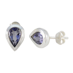 Riyo Fanciable Sterling Silver Earring For Female Iolite Earring Bezel Setting Blue Earring Stud Earring