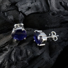 Riyo Foxy Sterling Silver Earring For Women Iolite Earring Bezel Setting Blue Earring Stud Earring