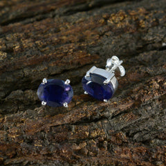 Riyo Foxy Sterling Silver Earring For Women Iolite Earring Bezel Setting Blue Earring Stud Earring