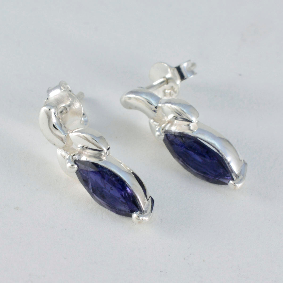 Riyo Handsome 925 Sterling Silver Earring For Women Iolite Earring Bezel Setting Blue Earring Stud Earring