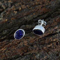 Riyo Elegant 925 Sterling Silver Earring For Femme Iolite Earring Bezel Setting Blue Earring Stud Earring
