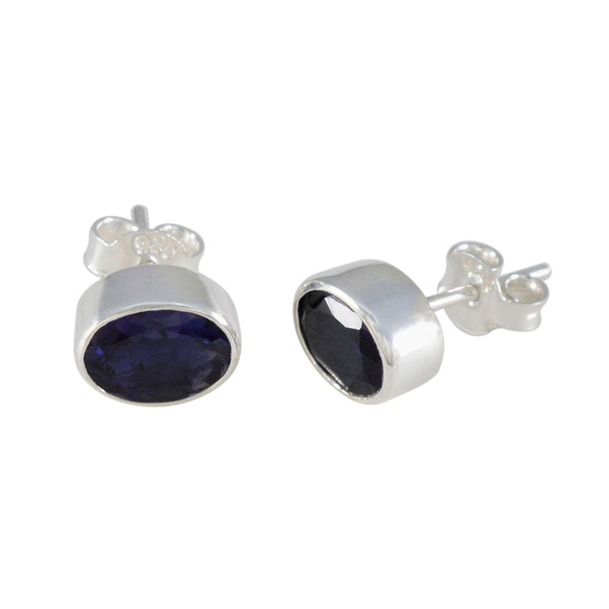 Riyo Elegant 925 Sterling Silver Earring For Femme Iolite Earring Bezel Setting Blue Earring Stud Earring