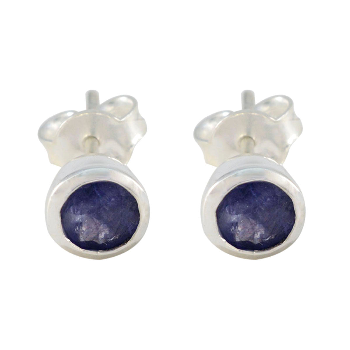 Riyo Knockout 925 Sterling Silver Earring For Girl Iolite Earring Bezel Setting Blue Earring Stud Earring