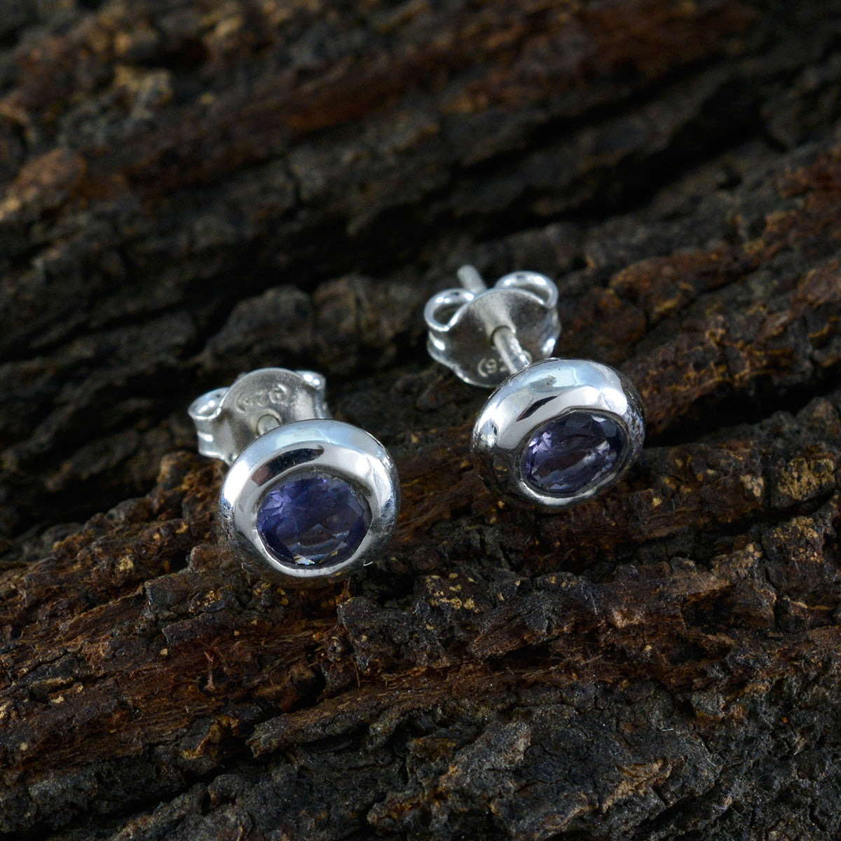 Riyo Einfach Auf Dem Auge 925 Sterling Silber Ohrring Für Frauen Iolith Ohrring Lünette Fassung Blau Ohrring Ohrstecker