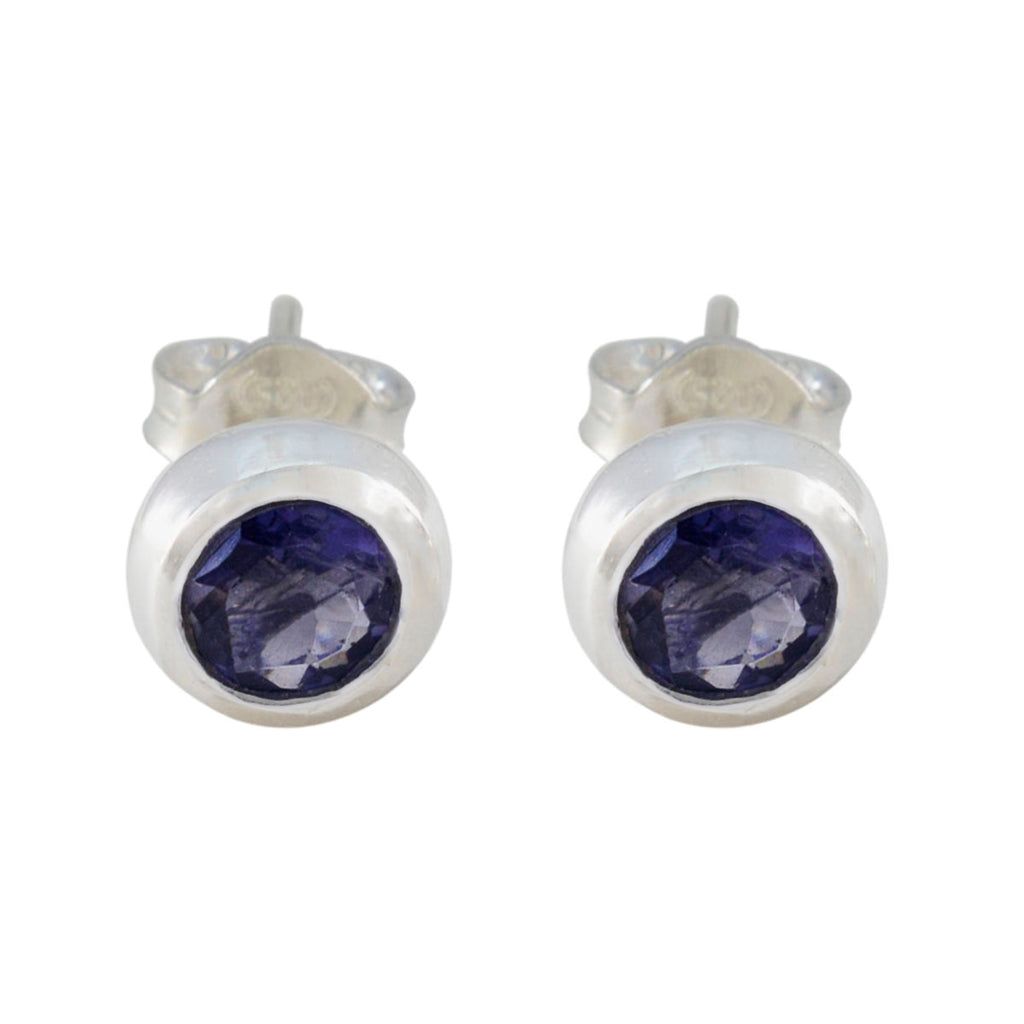 Riyo Easy On The Eye 925 Sterling Silver Earring For Women Iolite Earring Bezel Setting Blue Earring Stud Earring