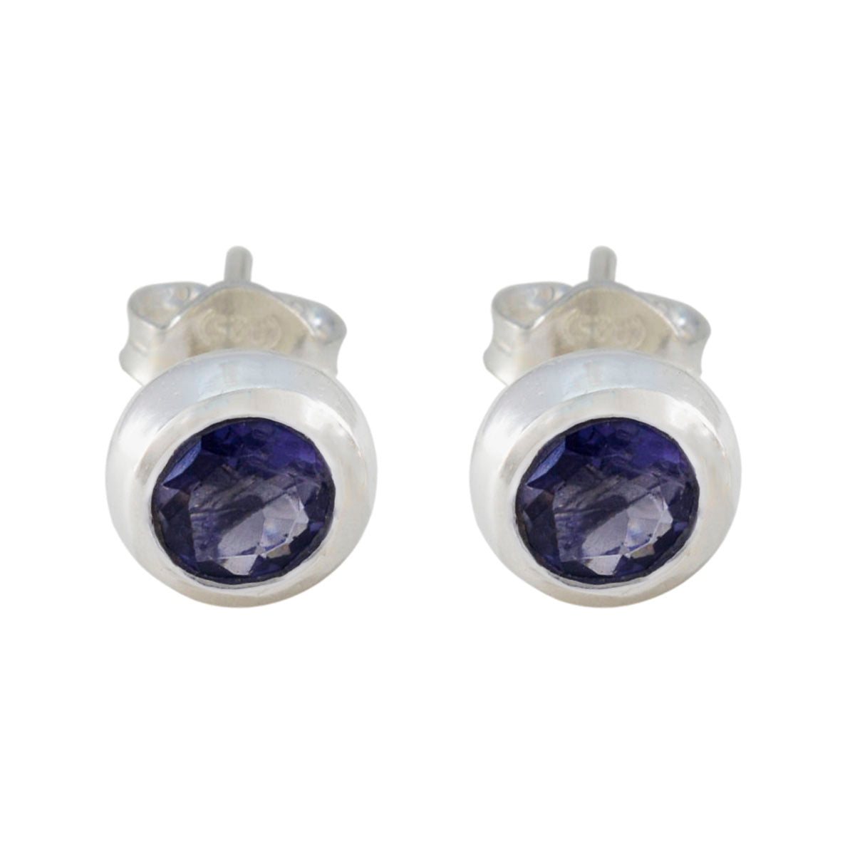 Riyo Easy On The Eye 925 Sterling Silver Earring For Women Iolite Earring Bezel Setting Blue Earring Stud Earring