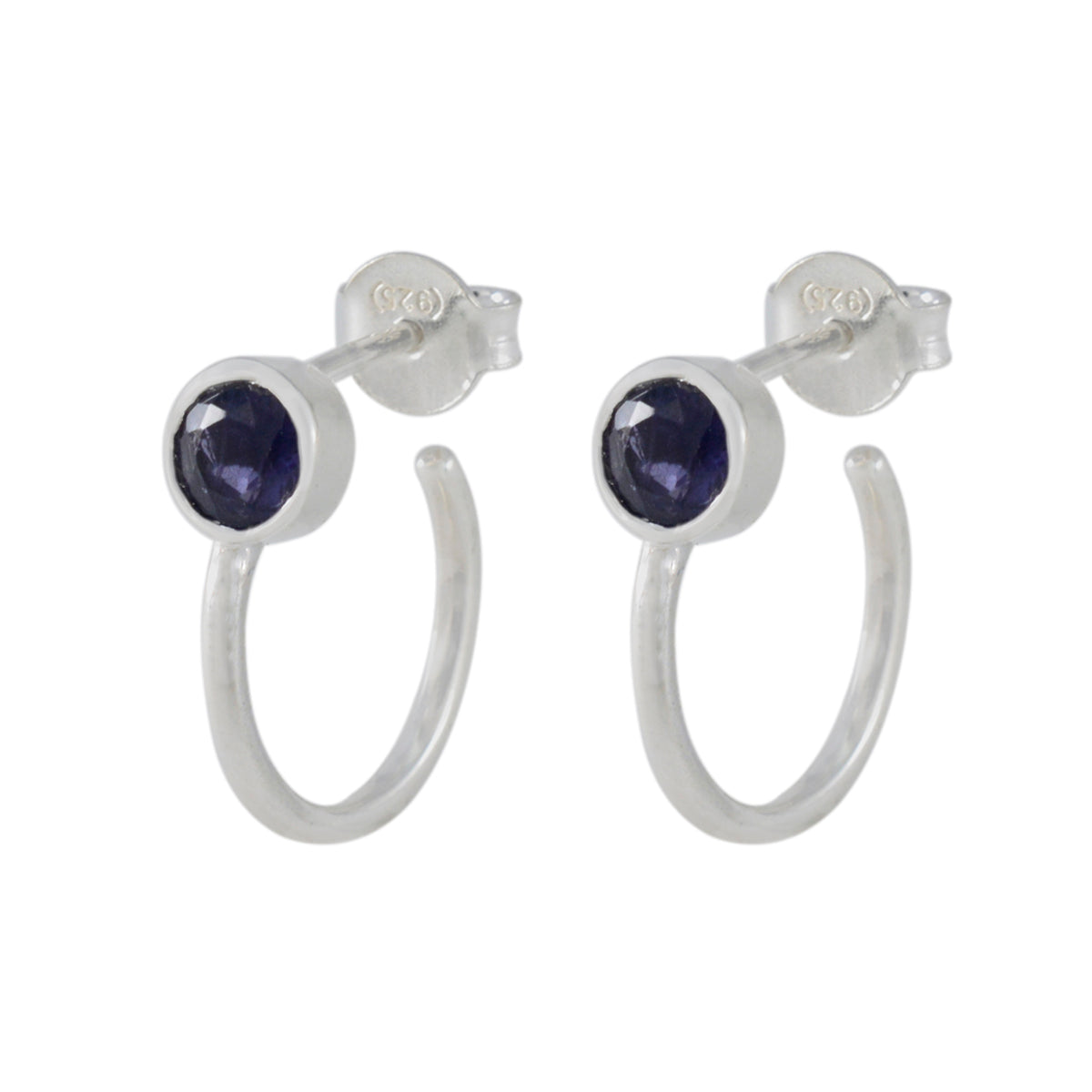 Riyo – boucle d'oreille céleste en argent sterling pour femmes, boucle d'oreille iolite, réglage de la lunette, boucle d'oreille bleue