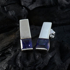 Riyo dekorativer Sterlingsilber-Ohrring für Damen, Iolith-Ohrring, Lünettenfassung, blauer Ohrring, Ohrstecker