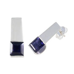 Riyo dekorativer Sterlingsilber-Ohrring für Damen, Iolith-Ohrring, Lünettenfassung, blauer Ohrring, Ohrstecker