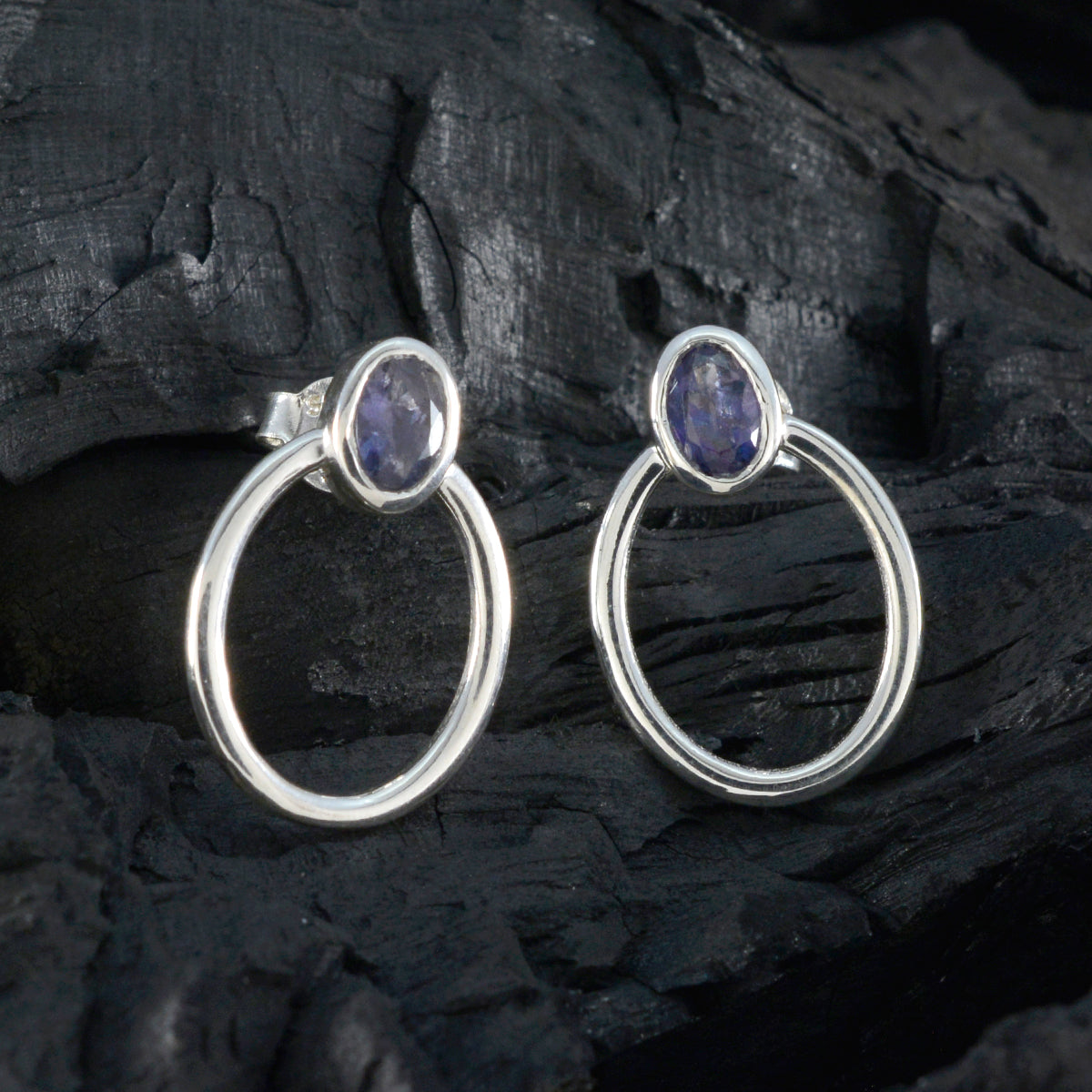 Riyo Beauteous 925 Sterling Silver Earring For Demoiselle Iolite Earring Bezel Setting Blue Earring Stud Earring