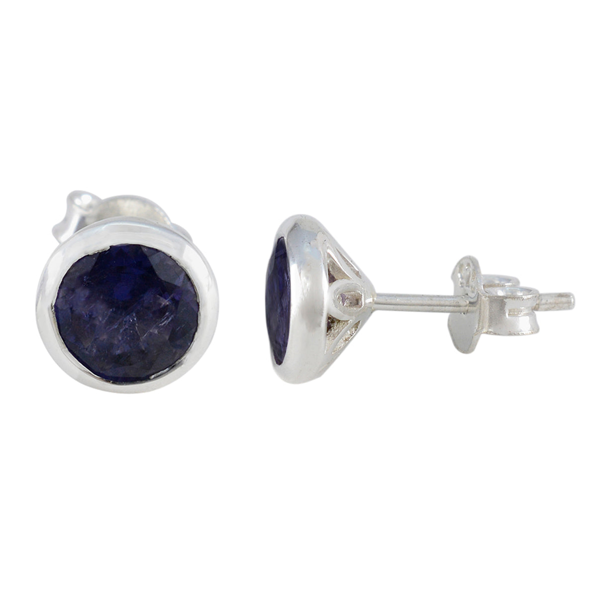 Riyo Charming Sterling Silver Earring For Lady Iolite Earring Bezel Setting Blue Earring Stud Earring