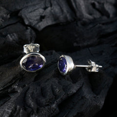 Riyo Artistieke Sterling zilveren oorbel voor Lady Iolite Earring Bezel Setting Blue Earring Stud Earring