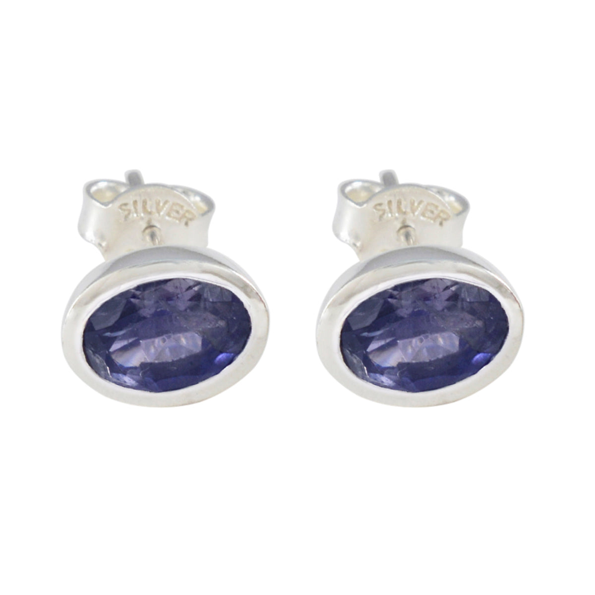 Riyo Artistic Sterling Silver Earring For Lady Iolite Earring Bezel Setting Blue Earring Stud Earring
