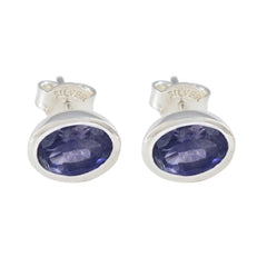Riyo Artistieke Sterling zilveren oorbel voor Lady Iolite Earring Bezel Setting Blue Earring Stud Earring