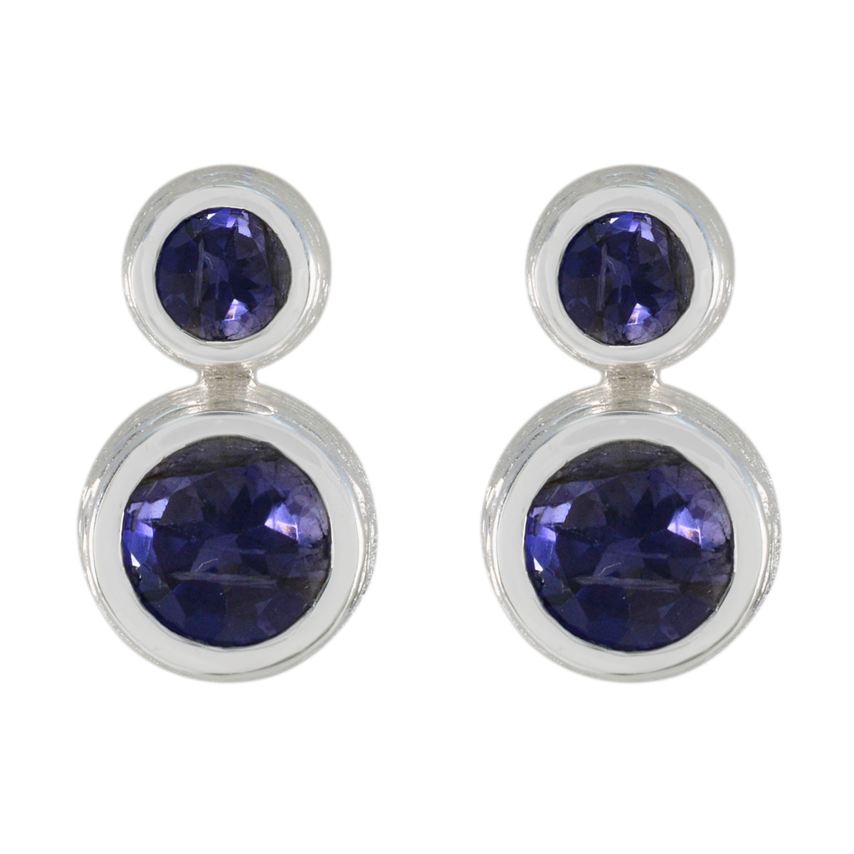Riyo Gut aussehender Ohrring aus 925er-Sterlingsilber für Damen, Iolith-Ohrring, Lünettenfassung, blauer Ohrring, Ohrstecker