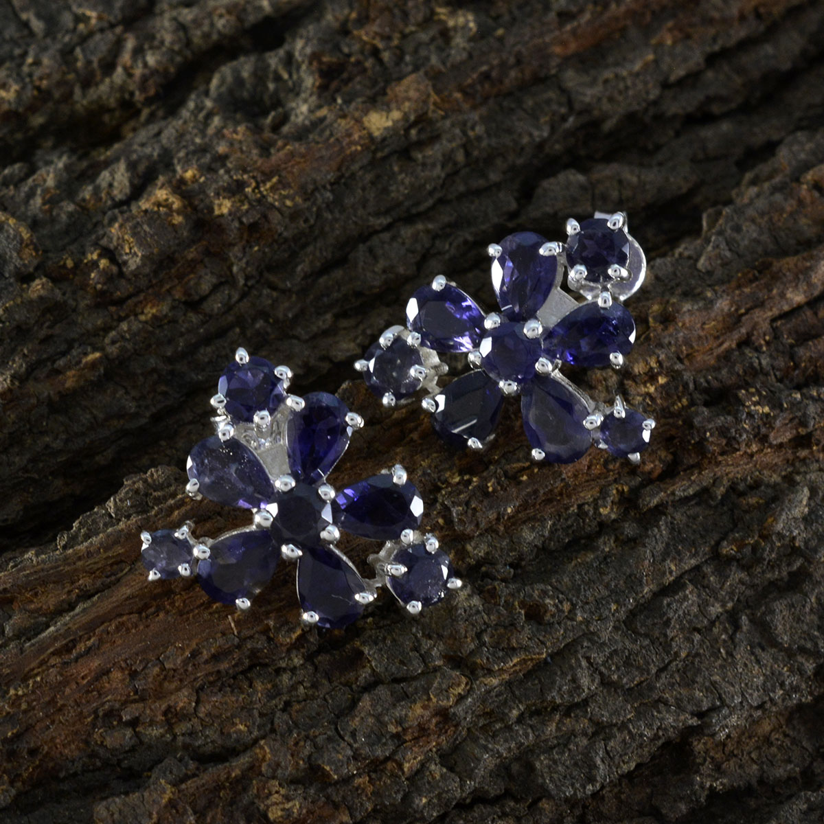 Riyo Prachtige 925 sterling zilveren oorbel voor Lady Iolite Earring Bezel Setting Blue Earring Stud Earring