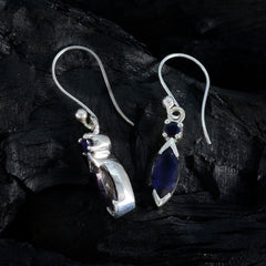 Riyo Fair 925 Sterling Silber Ohrring für Demoiselle Iolith Ohrring Lünette Fassung Blauer Ohrring Baumelnder Ohrring