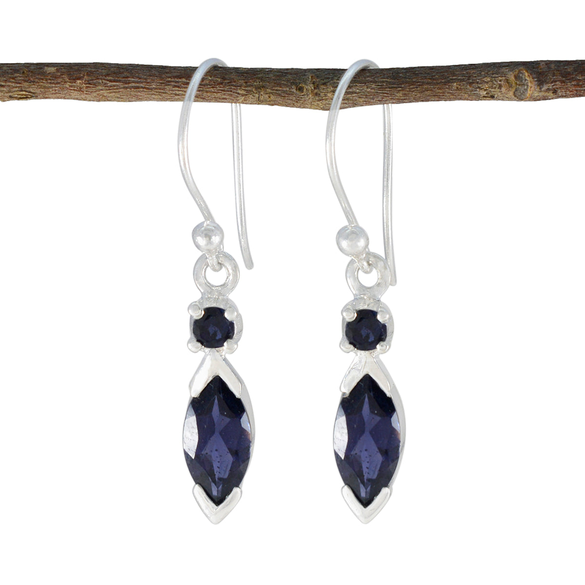 Riyo Fair 925 Sterling Silver Earring For Demoiselle Iolite Earring Bezel Setting Blue Earring Dangle Earring