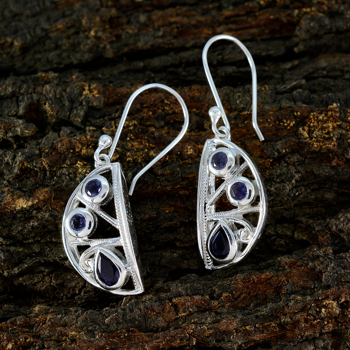 riyo estetiska 925 sterling silver örhänge för kvinnlig iolit örhänge infattning blå örhänge dingla örhänge