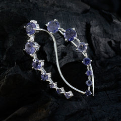 Riyo Eleganter 925er Sterlingsilber-Ohrring für Frau, Iolith-Ohrring, Lünettenfassung, blauer Ohrring, Ohr-Stulpe-Ohrring