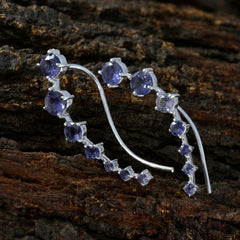 Riyo Elegant 925 Sterling Silver Earring For Wife Iolite Earring Bezel Setting Blue Earring Ear Cuff Earring