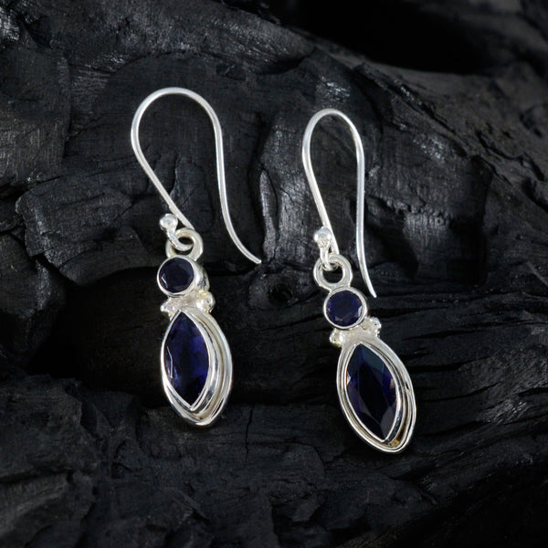 Riyo Attractive 925 Sterling Silver Earring For Damsel Iolite Earring Bezel Setting Blue Earring Dangle Earring